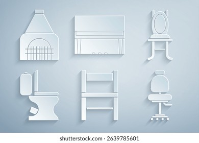 Set Chair, Toilet bowl, Office chair, Grand piano and Interior fireplace icon. Vector