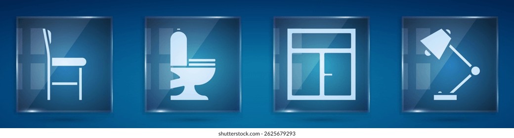 Set Chair, Toilet bowl, Window in the room and Table lamp. Square glass panels. Vector
