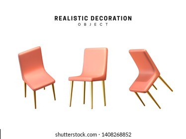 set of chairs in 3d realistic design isolated on white background. vector graphics illustration