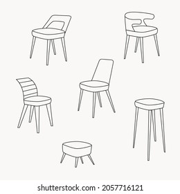 
A set of chairs. Black outline. Vector.