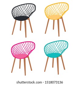 set chairs of different colors isolated on white background