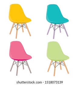 set chairs of different colors isolated on white background