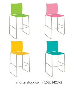 set chairs of different colors isolated on white background