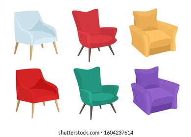 A set of chairs of different configurations, home decoration. Cozy house symbol, vector illustration