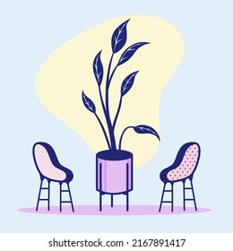set of chairs and flowers with pastel color	