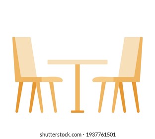 Set of chairs and table for restaurants and cafes. Simple interior objects for eating. Vector 
