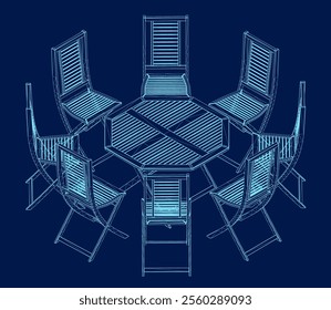 Set of chairs and table for restaurants and cafes. Simple interior objects for eating. Vector illustration. Isometric view