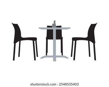 Set of chairs and table silhouette for restaurants and cafes. Simple interior objects for eating. Vector illustration