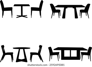 set of chairs and tables black and white silhouettes