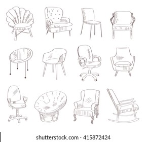 Set with chairs. Vector illustration. Hand drawn. Sketch