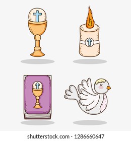 set chaliz with host and candle with bible and dove