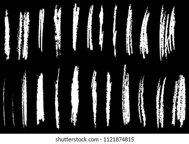 Set of chalk brushes lines hand drawn illustration, isolated on black.