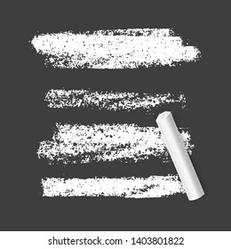 Set of chalk brushes of white color on dark background. Grunge lines with chalk texture. Hand drawn design elements, Vector EPS 10 illustration