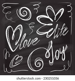 Set of chalk calligraphic doodle inscriptions