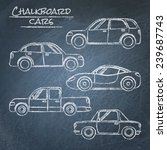 Set of chalk car sketches on blackboard