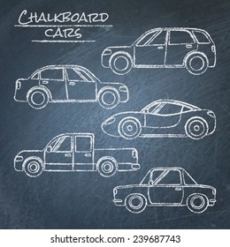 Set of chalk car sketches on blackboard