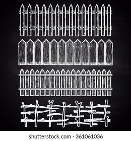  Set of chalk drawn borders with different fences.
