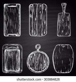  Set of chalk drawn cutting boards. Kitchen theme.