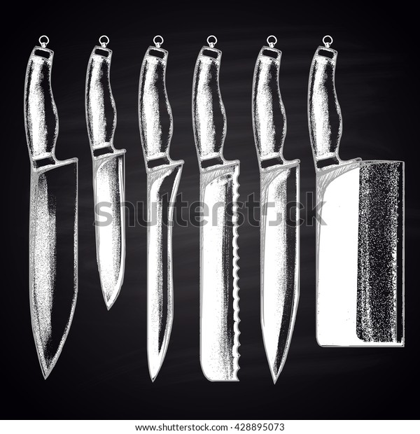 Set Chalk Drawn Knives Hand Drawn Stock Vector (Royalty Free) 428895073 ...