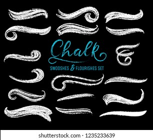 Set of Chalk flourishes and swooshes for chalkboards, menu, prints etc. Vector illustration