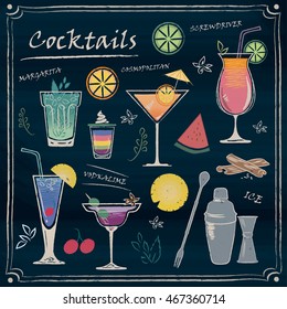 Set of Chalk Line Cocktail & Barware Illustrations