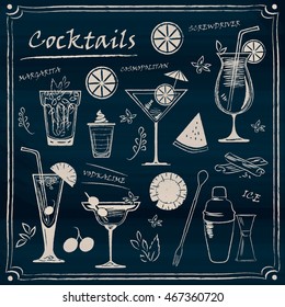 Conjunto de Ilustrações de Cocktail & Barware Linha de Giz