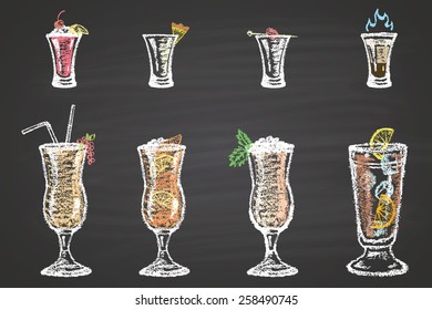 Set of chalk painted cocktails. Cocktail party theme.