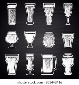  Set Of Chalk Painted Different Beer Glasses.