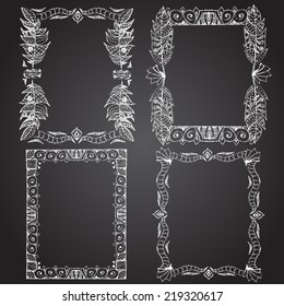 Set of chalk painted frames on a black chalkboard. Preform design.