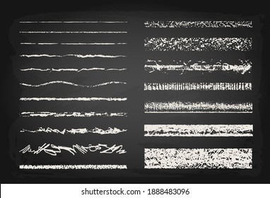 Set of chalk strokes. Hand drawn grunge lines on chalkboard background. Seamless lines can be used as art and pattern brushes.