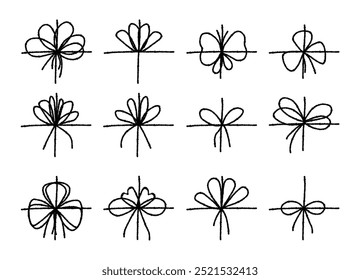 Conjunto de lazos de tiza texturizada. Bowknot para paquete o carta.  Elegante estilo minimalista. Ilustración vectorial