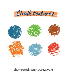Set of chalk textures. Design elements. Vector background. Isolated on white background. Round frames.