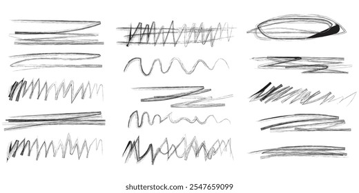 Kreide-Unterstreichungslinien und Texturbetonung. Mehrfarbige Buntstifte auf schwarzem Hintergrund. Handgeschriebene Vektorgrafik.