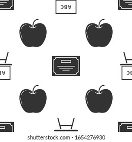 Establezca Chalkboard, Certificate template y Apple en un patrón transparente. Vector