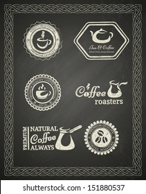 Conjunto de etiquetas de café con pizarra