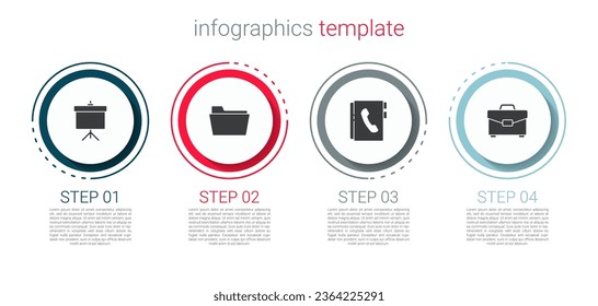 Set Chalkboard with diagram, Document folder, Address book and Briefcase. Business infographic template. Vector