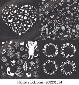 Set. Chalkboard. Hand Drawn Vector Elements. 