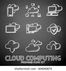 Set of chalkboard handdrawn Cloud Computing icons. Vector illustration