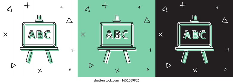 Set Chalkboard icon isolated on white and green, black background. School Blackboard sign.  Vector Illustration