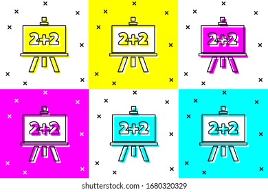Ajuste el icono del panel de control aislado en el fondo del color. Cartel de la pizarra escolar. Ilustración vectorial