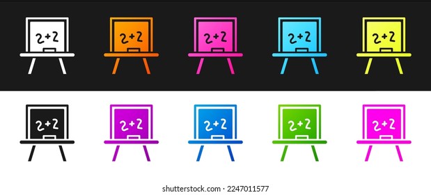 Set Chalkboard icon isolated on black and white background. School Blackboard sign.  Vector