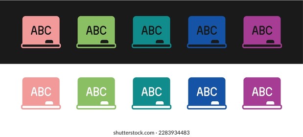 Set Chalkboard icon isolated on black and white background. School Blackboard sign.  Vector