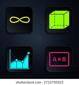 Definir Quadro de Cálculo, Infinito, Gráfico, programação, gráfico, diagrama e Cubo de figuras Geométricas. Botão quadrado preto. Vetor
