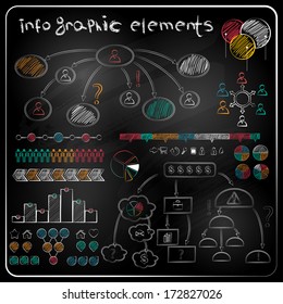 Set of chalkboard info-graphics and business icons.