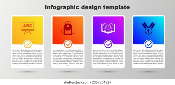 Set Chalkboard, School backpack, Open book and Medal. Business infographic template. Vector