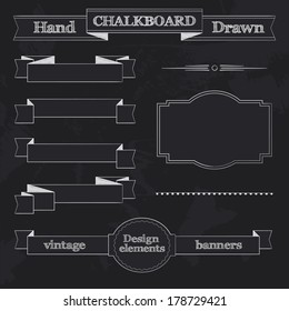 Set of Chalkboard Style Banners, Ribbons and Frames