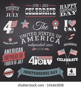 A set of chalkboard style typographic elements for Independence Day.