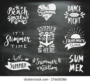 A set of chalkboard style typographic summer designs. Hand drawn calligraphic design templates. Summer season logos, posters, t-shirt, flyer, apparel designs.