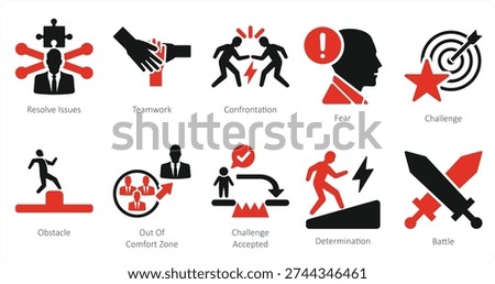 a set of challenge icons as fear challenge resolve issues