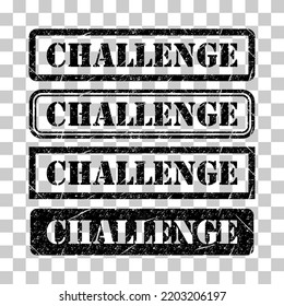 Set von Challenge Stempel Symbol, Etikettenaufkleber-Taste, Text-Banner Vektorgrafik .